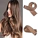 Produktbild Tape in Extensions Echthaar Haarverdichtung Haarverlängerung 20 Tressen x 4 cm breit 55cm Remy Haarteile (22Zoll,#12Goldbraun)