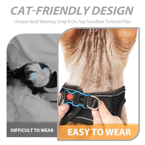 LdevotionR Cat Leash and Harness Cat Harness and Leash Escape Proof for Walking Travel Outdoor Soft Adjustable Vest Harnesses Cat Harness Escape Proof for Small Medium Large Cats, Kitten(Black - M) - Image 5