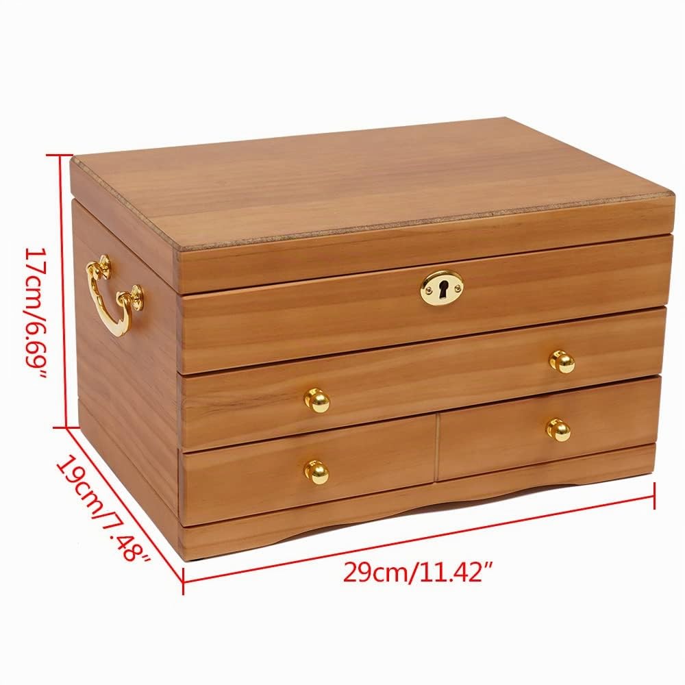 Hölzerne Schmuckschatulle, Schmuckkästchen aus Holz für Frauen, Vintage Abschließbar Schmuckschatulle, Massivholz-Organizer für Schmuck, Halsketten, Ringe, Aufbewahrungsbox (mit Spiegel)