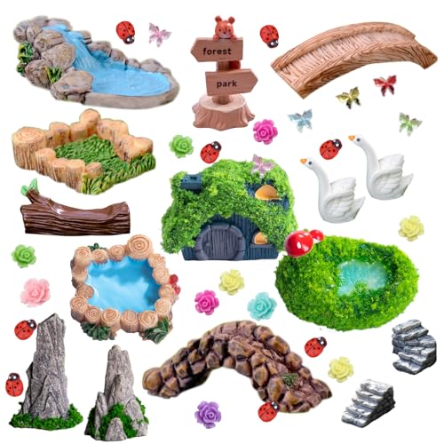 U-Zimikee 45 Pcs Resin Mini Garden Accessories - Miniature Landscape...