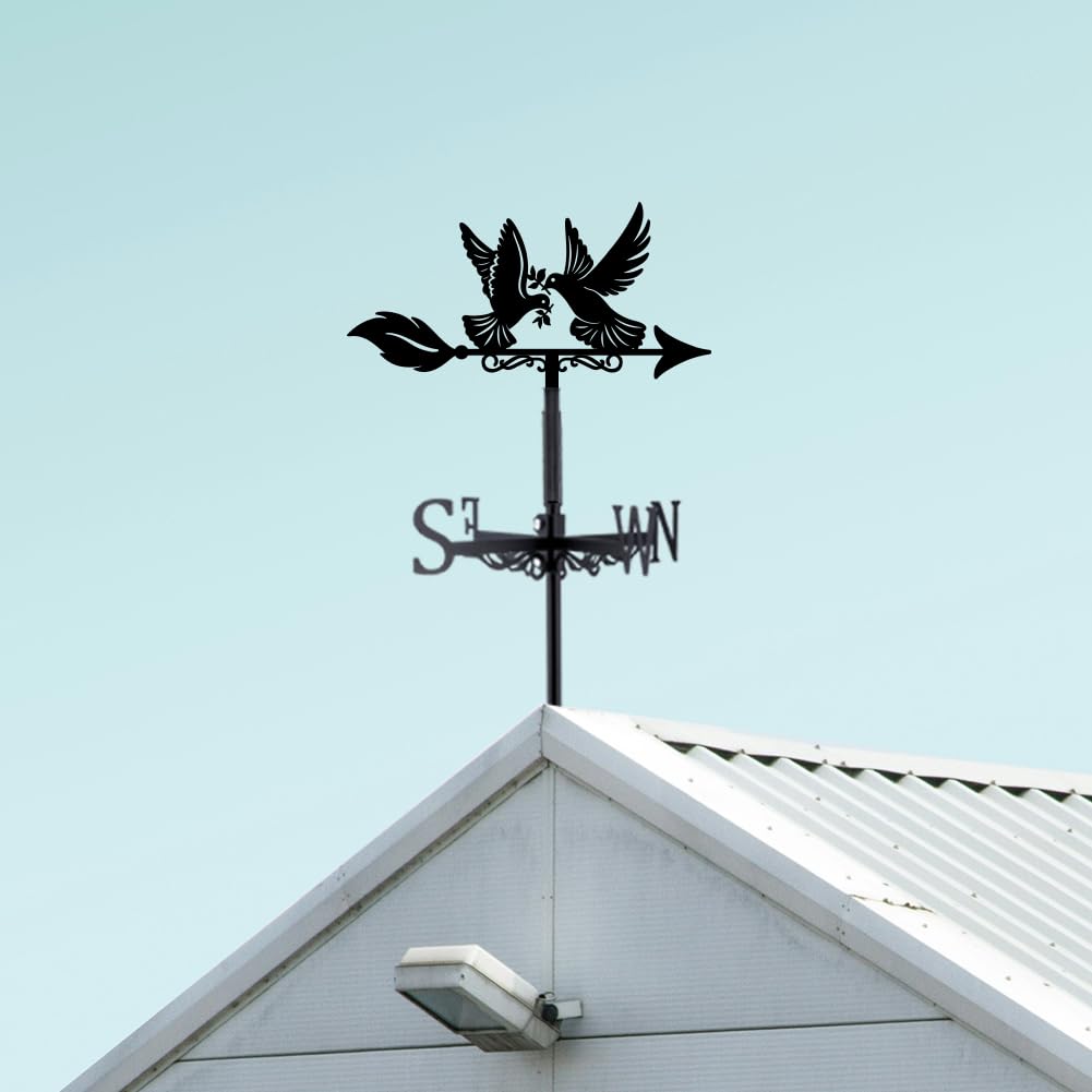 SUPERDANT Girouette de Jardin Exterieur Colombe de la Paix pour Toit Girouette Animale en Métal Girouettes Pigeon pour Cabanes Indicateur de Direction du Vent Noir Deco Exterieur pour Ferme