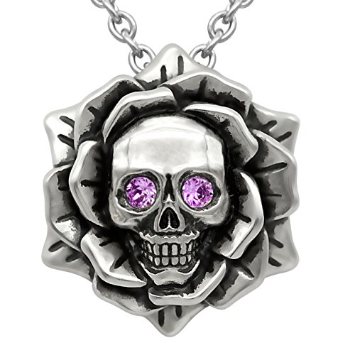 Skull Rose Birthstone Necklace With Crystal 17