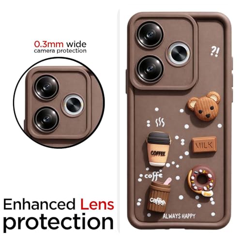 Image of Bintage CASE Cute Fun Taddy Cartoon 3D Ball Bear Milk Cake Coffee Silicon Case Full Body & Camera Protection Back Cover Compatible for MI Poco F6 5G - Brown