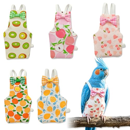 PYSEOSISE 5 Piezas de Pañales para Pájaros, Pañales Reutilizables para Loros con Motivos de Frutas, En Varios Estilos Ropa de Vuelo para Loros y Ninfas Pequeñas