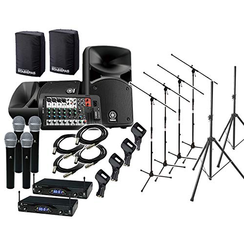 YAMAHA STAGEPAS400BT(カバー付) バンド練習・ミニライブ用スピーカーセット 【ワイヤレスマイク4本 ・ 必須アクセサリー一式付きPA】 ヤマハ