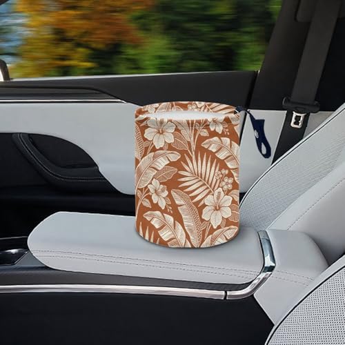 Image of Tropical Flower Print Car Trash Can Portable Collapsible Back Seat, Front Console, Floor, or Hanging Waste Basket Car Garbage Bag