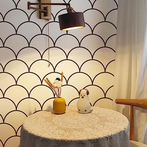 Heroad Brand Geometric Peel And Stick Wallpaper 15.5”X118” Black And White Contact Paper Fan-Shaped Wallpaper Curved Removable Wallpaper Lines Self-Adhesive Contact Paper For Cabinets Vinyl Roll #TOP1