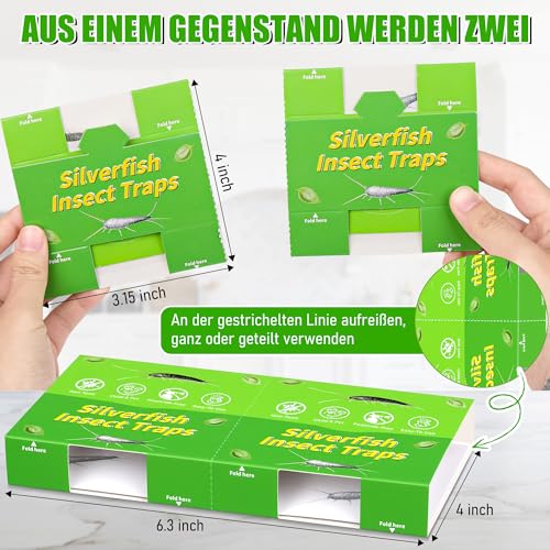 Yineaae 12 Stück Premium Silberfischfalle, Bekämpfen von Silberfische und Papierfische für Haushalte mit Kindern & Haustieren
