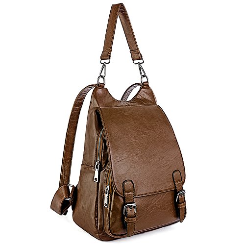 Bolso Mochila de Mujer: UTO de Cuero Sintético de Hombro con Asas Moda Antirrobo Caf