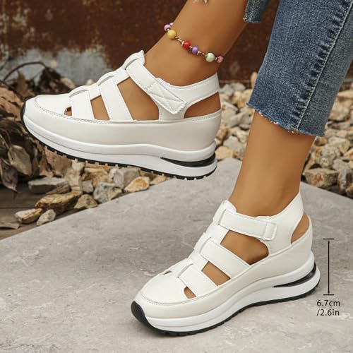 2025 New Women's Hollow Out Breathable Platform Wedge Sandals Sneakers Leather Closed Toe Comfortable Casual Stylish Roman Sandals3