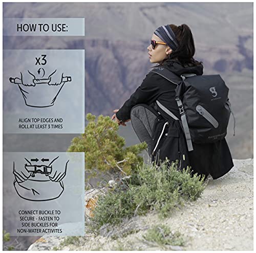 Geckobrands Lightweight 30L Waterproof Backpack, Black/Grey - Watertight Backpack For Hiking And Light Water Activities #TOP4