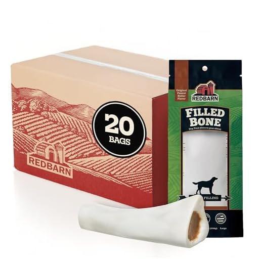 Redbarn Large Peanut Butter Filled Bones Dog Treats 20-Count - Long Lasting Beef Femur Bones for Large Dogs - Rawhide Free Dental Chews for Heavy Chewers