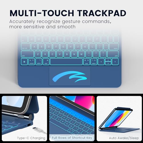 Image of RAYMCRAFT for iPad 11th (A16, 2025) /10th Generation Case with Keyboard, Magic Keyboard 2022, Springy Backlit Keys, Stain-Resistant Surface, Multi-Touch Trackpad, Steel Blue