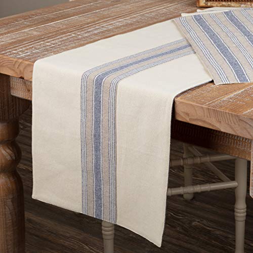 Piper Classics Doylestown Blue Table Runner With Appliqued Grain Sack Stripe, 13" X 36" Long, Blue & Cream, Rustic Farmhouse Table Runner, Vintage, Cottage, Country Kitchen Décor #TOP5