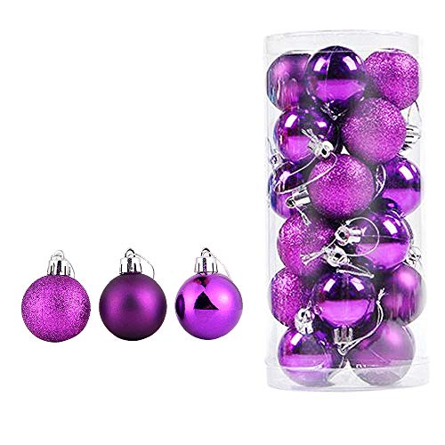 WAWJ 24PCS/PACK Christmas Tree Pendant Ornaments Baubles Multi-color Ball 4CM Plastic Gift for Xmas Holiday Decoration (Purple)