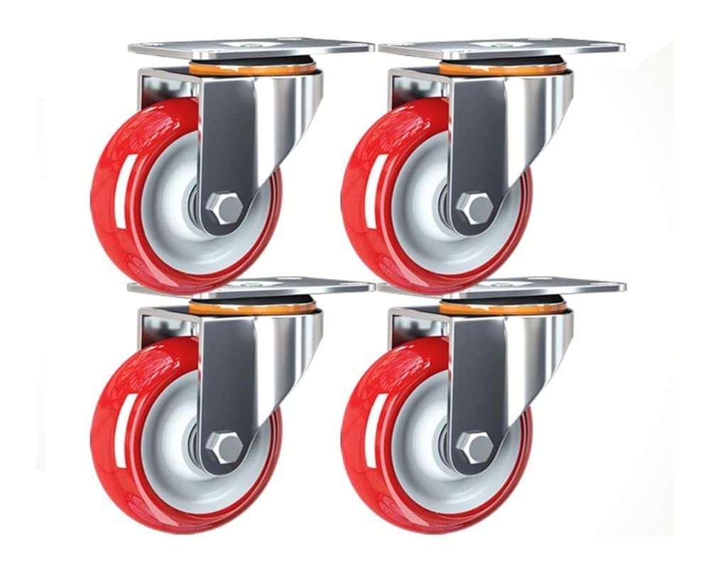 Roulettes de chaise de bureau robustes en caoutchouc PU rouge lot de 4 pivotantes 200 kg de charge