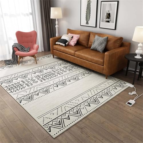 Alfombra Moderna De área Gris Claro, Calefacción por Infrarrojos, Temporizador A Prueba De Agua, Temperatura Ajustable, Gris, Negro, Alfombra Blanca para La Sala De Estar, Dormitori, C, 160CM*240CM