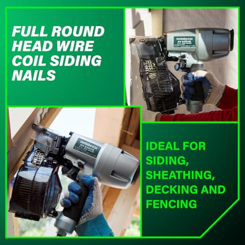 Metabo HPT Coil Siding Nails 3,600 Count, 1-3/4" x .092, 15 Degree Full Round Head, Ring Shank, Wire Coil, Hot Dipped Galvanized Steel Nails, for Siding, Fence Nails, Metal Siding, 13363HPT by Metabo HPT - Image 3