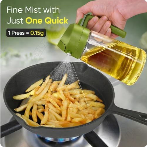 Image of CAKETIME 2 in 1 Glass Oil Sprayer & Dispenser Bottle 500ml for Kitchen - Olive Oil Spray Bottle with Fine Mist Sprayer & Pour Spout - Mister for Air Fryer, Salad, BBQ, Cooking & Baking
