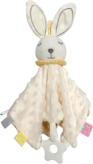 Lovey Bunny Security Blanket for Baby Girls Boys Soft Plush Stuffed Animal Blanket with Crinkle in Ear Infant Tags Security Blanket Taggy Rattle Toys Soothing Sensory Teether Toy Great Shower Gift
