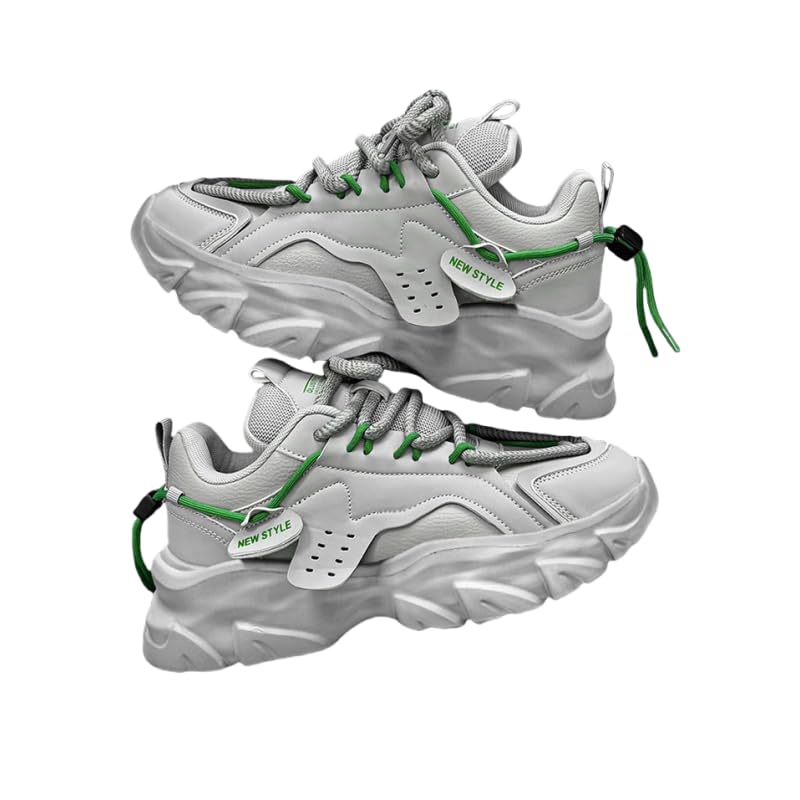 White Retro Non-Slip Sneakers - Men's Thick-Sole Casual Shoes，Youth, Breathable Fabric Upper Running Shoes