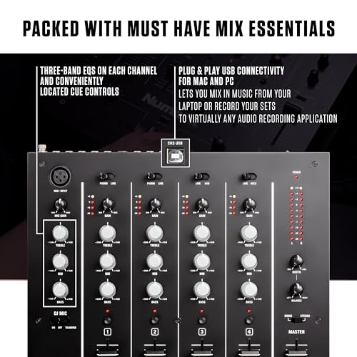 Image of Numark M6 USB | 4-Channel Dj Mixer With On Board Interface With On-Board Audio Interface, 3-Band EQ, Club-Ready Inputs, Microphone Input And Replaceable Crossfader With Slope Control Black