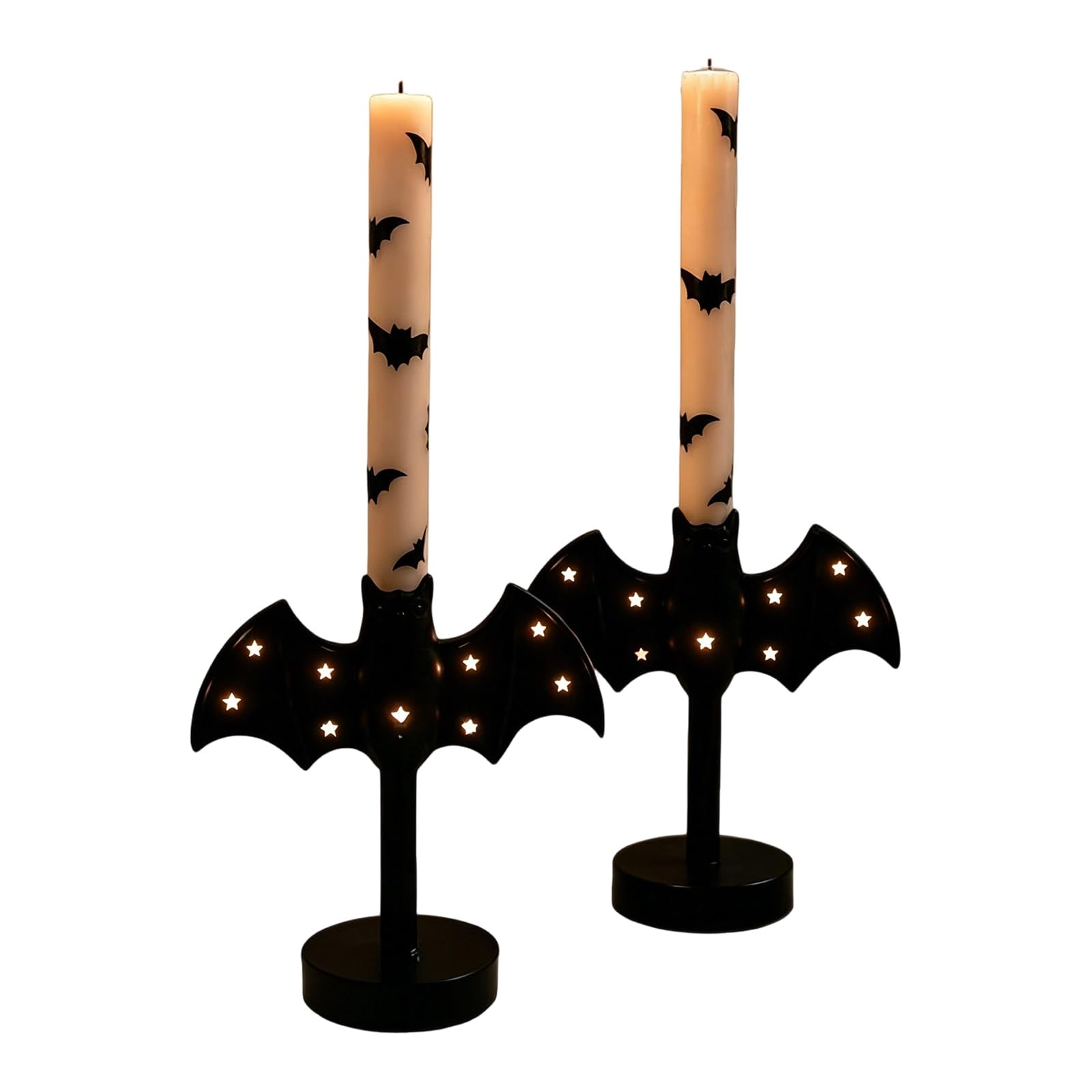 Holder Stand Halloween Bat Candlestick Holder for Tabletop Decor, PET Freestanding Accent for Mantel Shelf Cabinet and Entryway Display, Single Piece Bat Candlestick with Led Light Dark