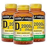 Mason Natural Vitamin D3 50 mcg (2000 IU) - Supports Overall Health, Strengthens Bones and Muscles, from Fish Liver Oil, 60 Softgels (Pack of 3)