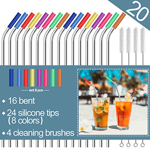 Stainless Steel Straws,Set of 16 10.5" FDA-Approved Reusable Drinking Straws for 30oz&20oz Tumblers
