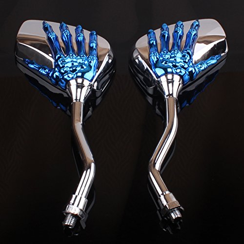 Heart Horse Paire de Rétroviseurs à Main Tête de Mort pour Motos Rétroviseur Universel pour Moto Scooter ATV Filetage Boulon 8 mm e 10mm - Bleu