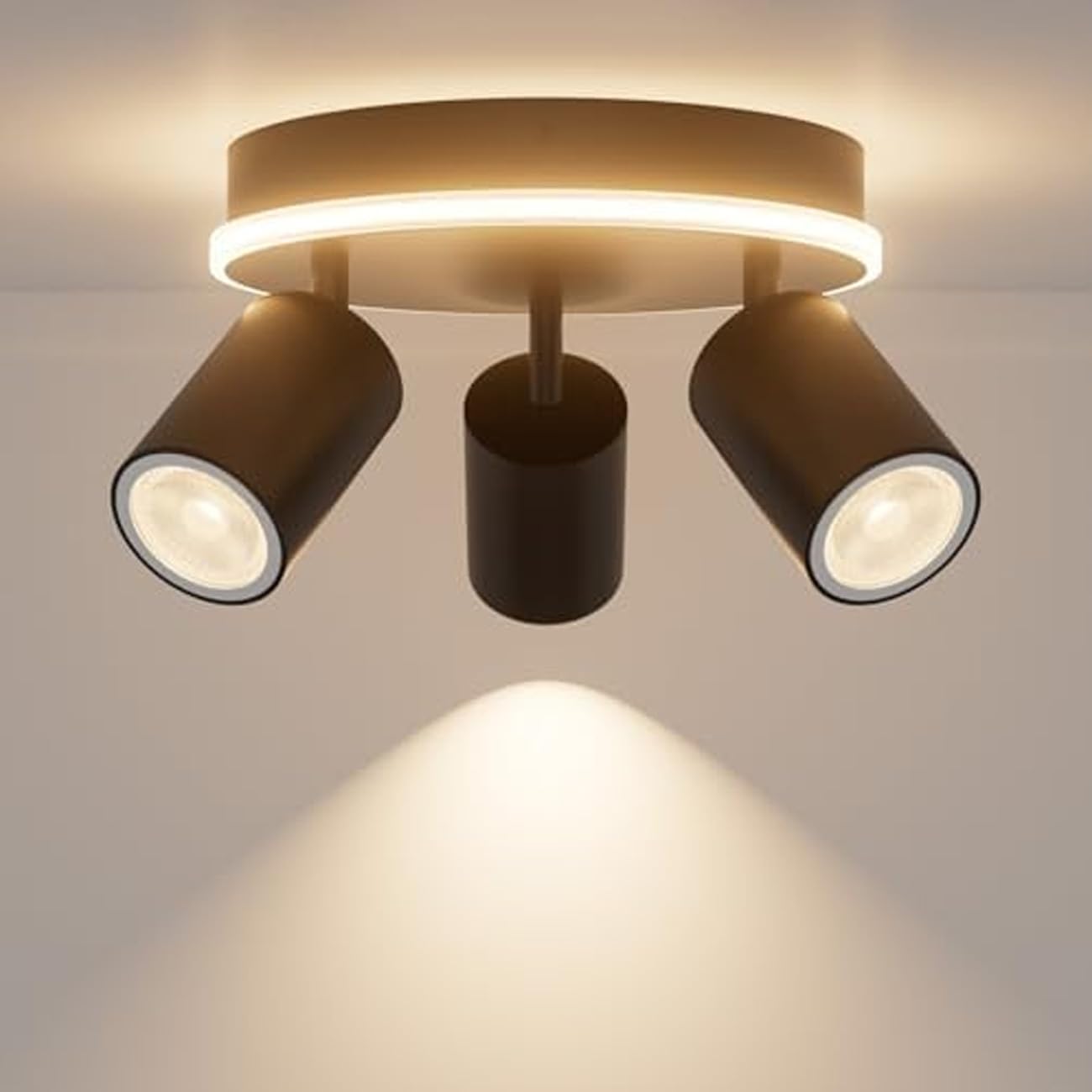 LVWIT Lámpara de Techo LED Giratorios con 3 Focos LED GU10 -Orbicular de Metal Negro, Focos de Techo para Lámpara de Techo para Dormitorios, Salones y Cocinas(Sin Bombillas).