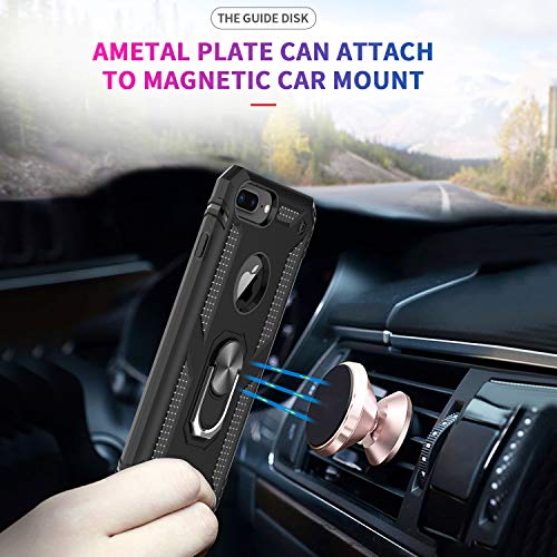Leyi Compatible For Iphone 8 Plus Case, Iphone 7 Plus Case, Iphone 6 Plus Case With Tempered Glass Screen Protector [2 Pack], Military-Grade Phone Case With Kickstand Ring For Iphone 6S Plus, Black #TOP3