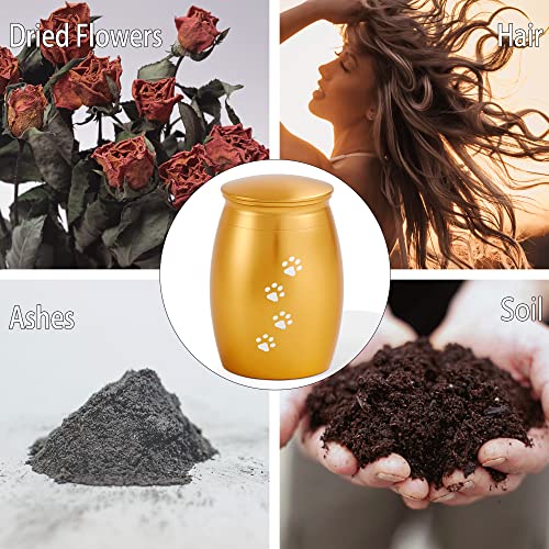 Image of 2.67 Inches Small Urns for Pet Ashes,Small Dog Urns for Ashes | Pet Keepsake Urn for Fur, Hair, Whiskers or Ashes,Pet Memorial Gift for Loss of Dog or Cat,Mini Urn with Paw Print(Gold)