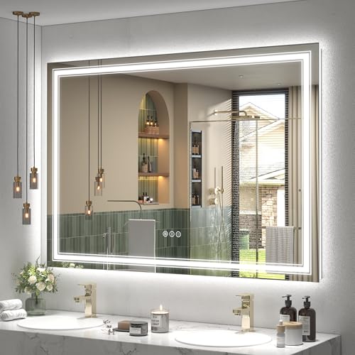 GOLOMO 50x40 LED Bathroom Mirror, Lighted Mirror for Bathroom Wall, Backlit and Front Lights,...