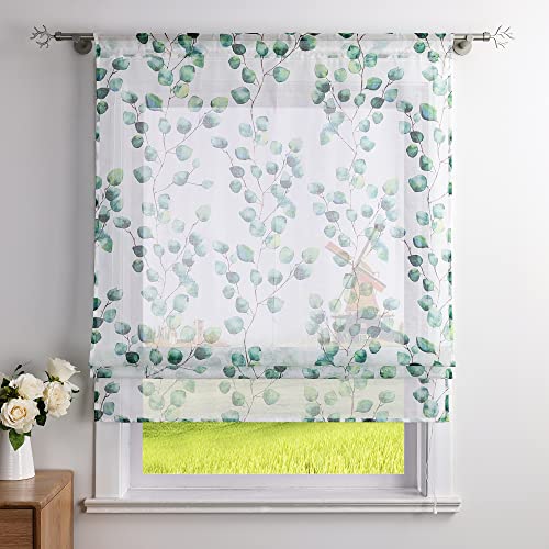 Cortina de cocina estilo rústico con aspecto de lino, estampado de hojas, color marrón, 60 x 140 cm, diseño de cordón para un fácil ajuste y privacidad, elegante tratamiento de ventana para decoración