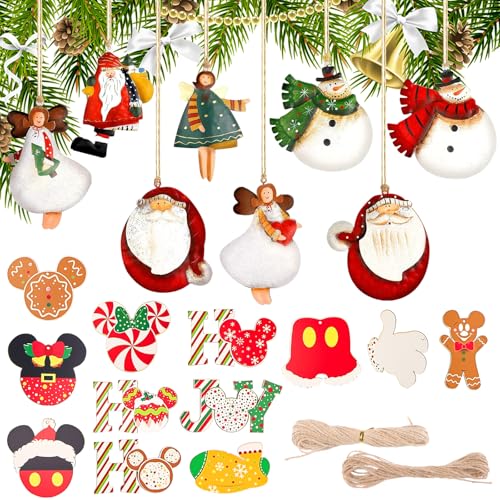 NewZC Kit de pingente de Natal de madeira 36 peças adornos de natural vintage ornamentos árvore de Natal com cordas juta - 12 estilos Christmas Tree Decorations para porta janela lareira escadas