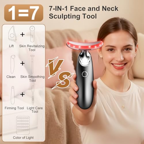 Red Light for Face and Neck, 7-in-1 Face Massager Tool, 3-Color Portable Facial Massager f - image 2