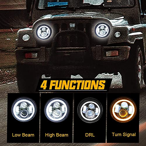 Sunpie 7 Inch White Halo Drl&Amber Turn Signal Ip67 Waterproof Led Headlights For 2007-2018 Jk/Jku, 2004-2006 Lj, 1997-2006 Tj, 1976-1986 Cj #TOP2