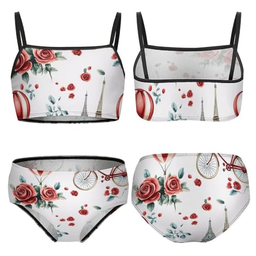Eiffel Tower Paris Flowers Bicycle Girls Bikini Swimsuit Two Piece Bathing Suit Beach Swimwear3