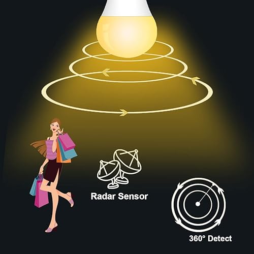 Miniatura 5 de AMZ - Bombilla LED con sensor de movimiento de radar, paquete de 2 luces A19 de 9 W con detector de movimiento automático, equivalente a 90 W,
