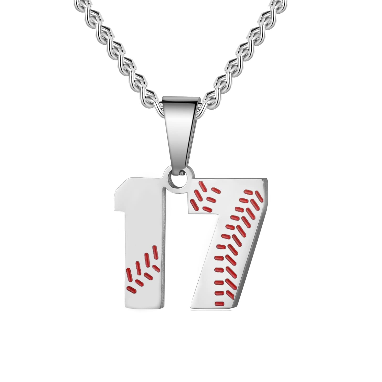 Hatti Doris Baseball Number Necklace for Men 00-99 - Jersey Number Necklace with Stainless Steel Gold Plated Chain & Baseball Charm Pendant