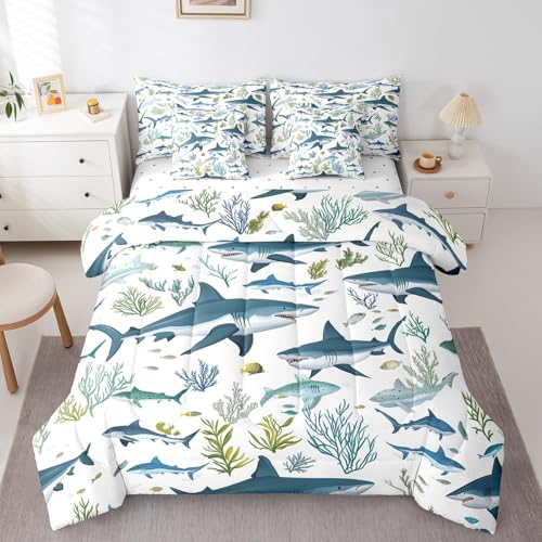 Feelyou Shark Comforter Set Twin Size 7 Pieces Fish Kids
