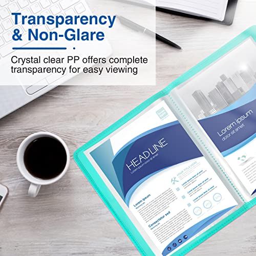 image for Sooez 30-Pocket Binder with Plastic Sleeves 8.5x11 (Aqua), Heavy Duty 