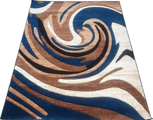 Image of Soft Premium Blue Carpet 5x7 ft Rectangular Washable, Anti-Skid, Fade-Resistant Acrylic Rug for Living Room, Hall, Bedroom, Modern Decor