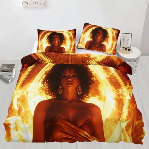 Queen Size Duvet Cover Female Portrait Print Duvet Cover Fashion Woman Comforter Cover Glamorous Woman Bedding Couple's Master Bedroom Decor (Reversible Printing)