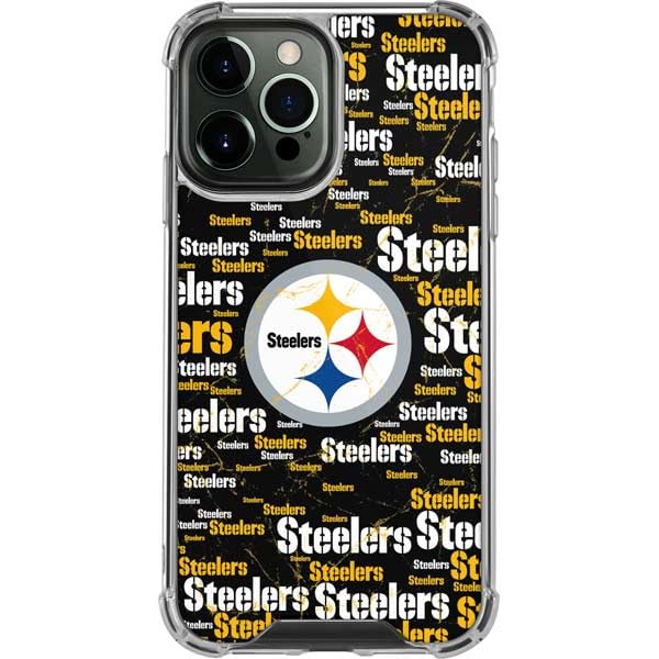 Skinit Clear Phone Case Compatible with iPhone 13 Pro Max - Officially Licensed NFL Pittsburgh Steelers Black Blast Design