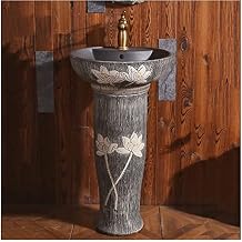 Freestanding Art Pedestal Sink Creative Hotel Sink Pedestal Sink Handcrafted Ceramic wash Basin Pedestal washbasin, Kaolin Clay Pedestal Sink Round Freestanding Sink for Indoor and OutdoorD,Without m