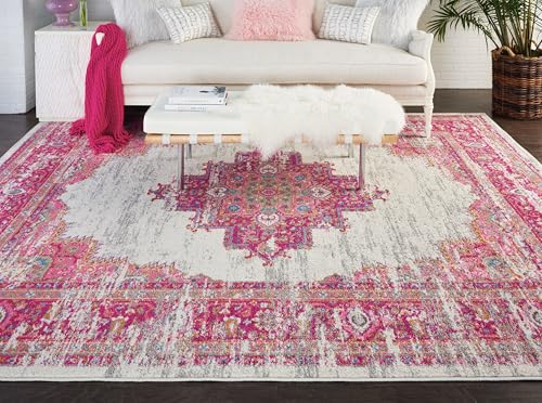 Nourison Home Passion Ivory/Fuchsia 6'7" x 9'6" Area Rug - Easy Clean, Non Shedding, Bed Room, Living Room, Dining Room, Kitchen (7' x 10') - Thumbnail 3