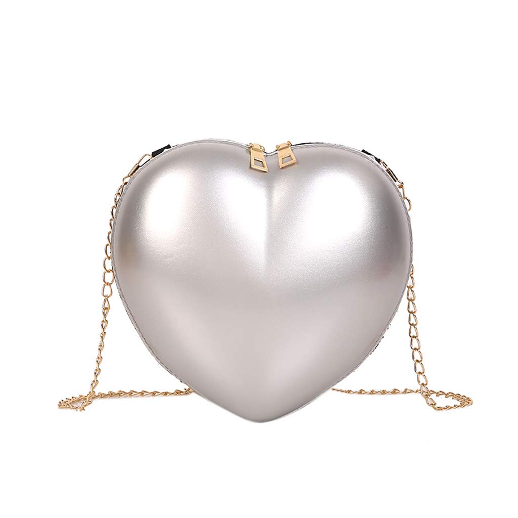 Gofodn Crossbody Bag Women Shoulder Bag Cute Solid Simple Zipper Chain Heart Shaped Wild Package