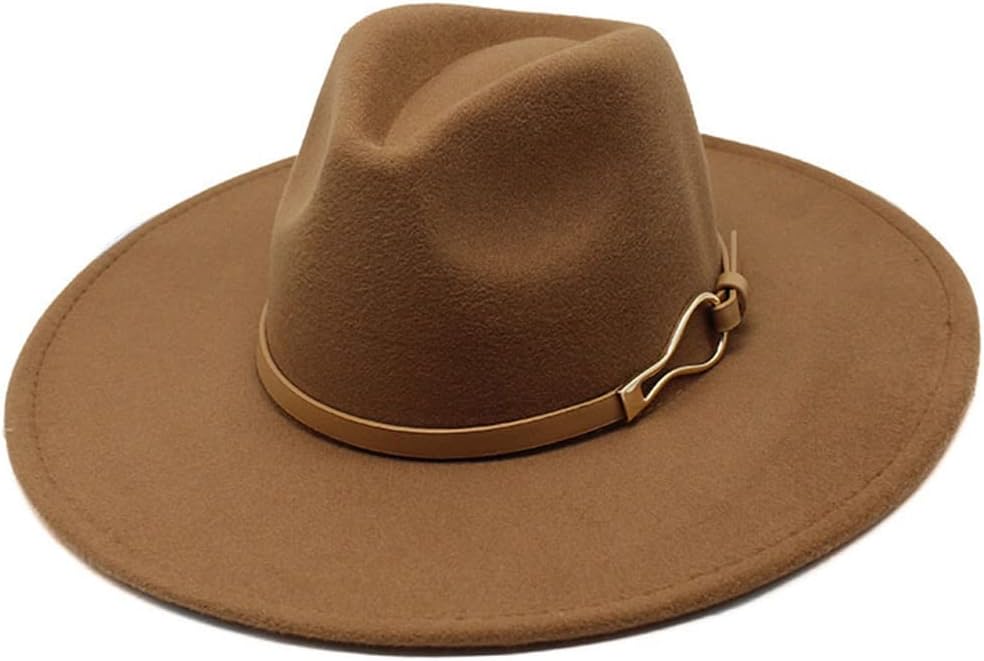 Fedora Hat Women Big Wide Brim Vintage Khaki Felted Jazz Hat Formal Dress Cap Sombreros De Mujer